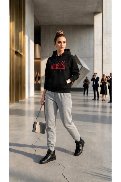 CLOTHES33 Trening cu glugă, set din 2 piese, model unisex, cu imprimeu, pentr...