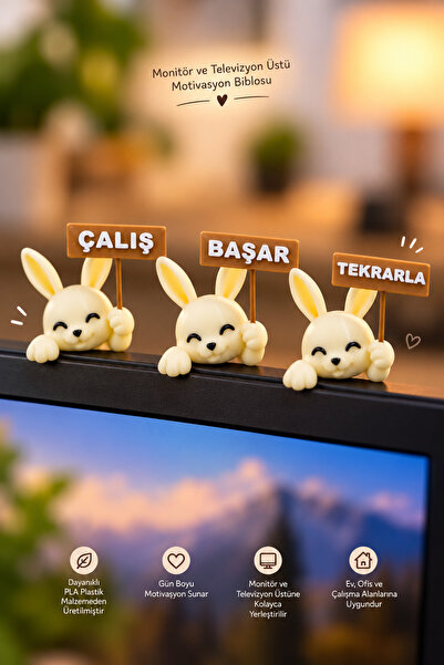 nangbeto Monitör ve Televizyon Üstü Motivasyon Biblosu Tavşan Figürlü 3'lü Se...
