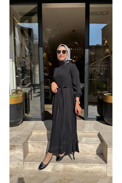 MissWhence 40813 Kuşaklı Kadın Elbise Siyah