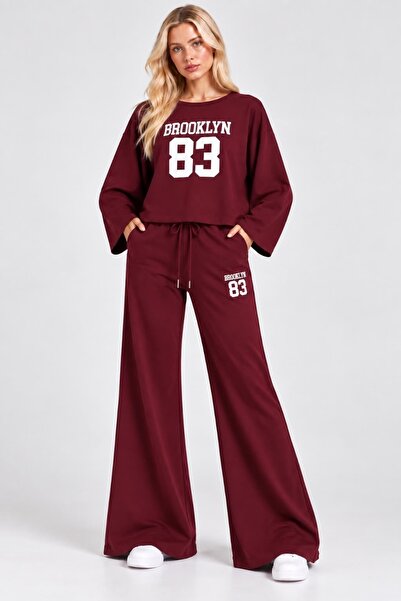 Top Step Textured Modal Crew Neck Print Detailed Tracksuit Set