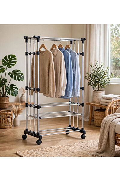 Generic Vertical Rack with Wheels - 4-Tier Movable Clothes Drying Rack - Stai...