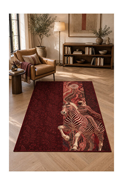 Rugs Modern Halı DORA Bordo, Kırık Beyaz ve Kahverengi İnce Dokuma Halı