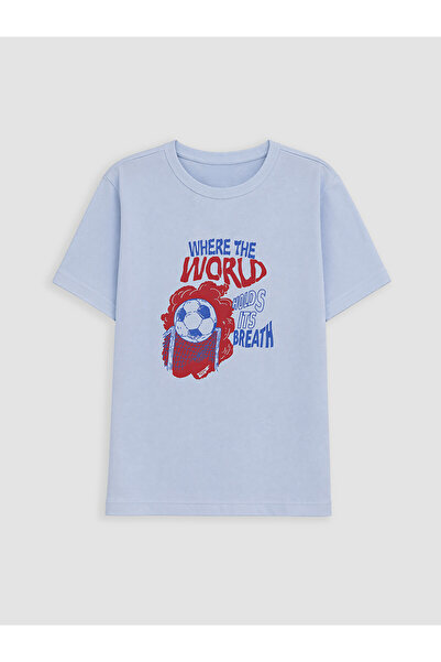 LC Waikiki Two Mt Shop Quality Blue Oval Collar Printed Boys' T-Shirt