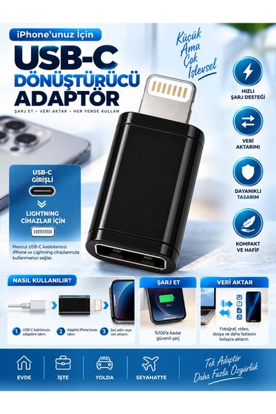 PEMBERTON Lightning USB-C Dönüştürücü Adaptör iPhone Şarj ve Veri Aktarım Apa...