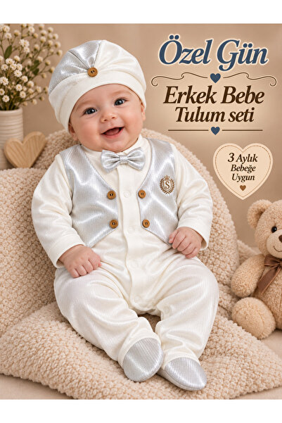 Sönmez bebe ÖZEL GÜN ERKEK BEBE TULUM YELEK VE DÜĞME DETAYLI YELEKLİ TULUM SE...