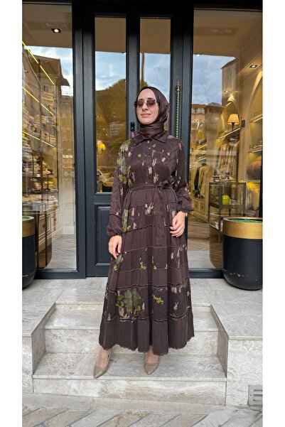 MissWhence 40823 Desenli Kadın Elbise Kahve