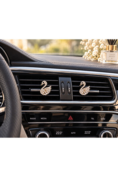 TEMUNGUR Zircon Stone Swan Car Air Conditioning Ornament Set of 2 – Crystal D...