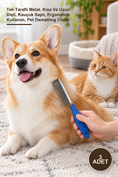 Yenilig 3 Pieces Cat and Dog Hair Removal Comb – Single-Sided Metal, Short an...