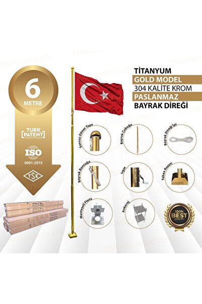6 Metre İnox 304 Kalite Paslanmaz Krom Çelik Titanyum Gold Bayrak Direği