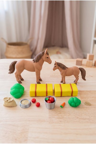 Frostblack Toy Horse Farm Set for Kids – Barn, 2 Horses, and Farm Accessories