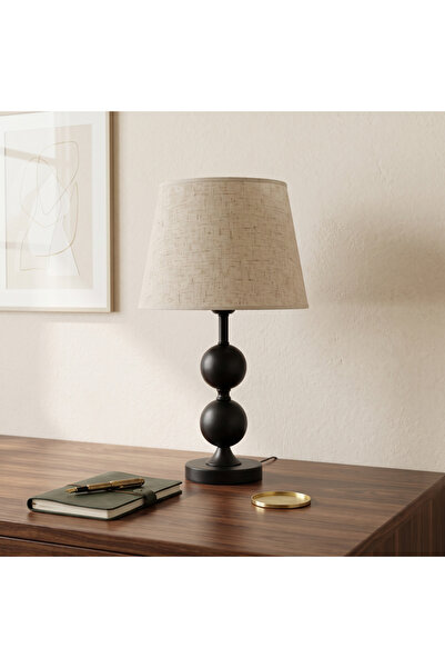 Ebticar Modern Black and Beige Fabric Shade Metal Base Table Lamp