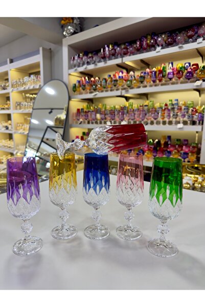 Vakıf home Bohemia Kristal El İşi Renkli Kahve Yanı Su Bardağı 180 ml