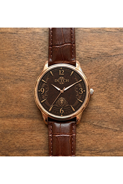 DUTCH STORE Men's Wristwatch - Brown Textured Dial with Clear Numerals, Rose ...