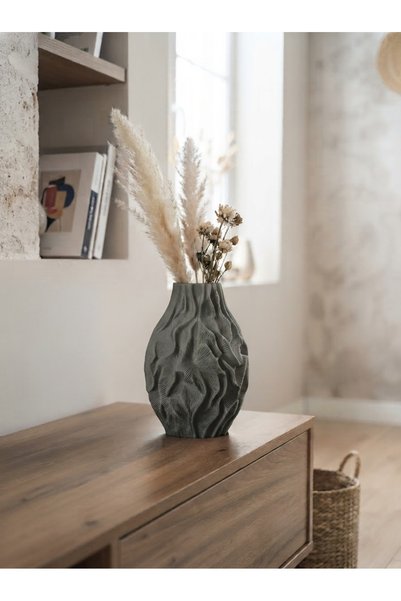 Genel Markalar Echer Studio Coral Modern Dekoratif 3D Baskı Vazo 23 cm - Taş Gri