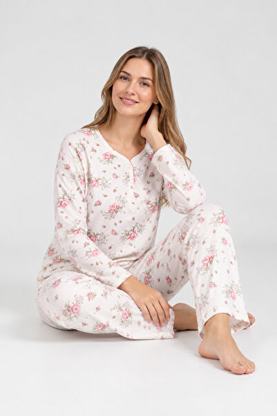 Miss Lale Pijama Γυναικείες χειμερινές πιτζάμες, μεγάλα μεγέθη - λευκές με στ...