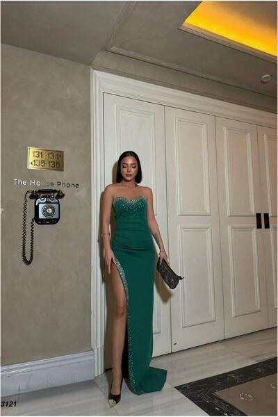 Şeker Portakalım Strapless Maxi Fish Evening Dress Cutout