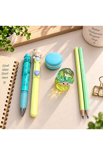 PickyTidy 1 Serve Deep Tip Pen, 1 Highlighter, 1 Macaron Eraser, 1 Pencil Sha...