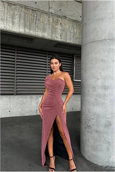 Şeker Portakalım One-Slit Evening Dress Off-The-Shoulder Dress