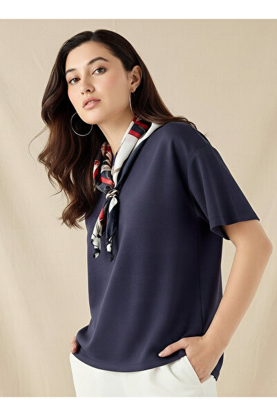 FAV Boxy Fit T-shirt with Attached Scarf Detail