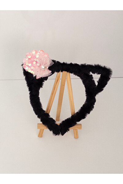 Sweet twins accessories Pink Sequined Oyster Plush Girl's Crown with Cat Ears