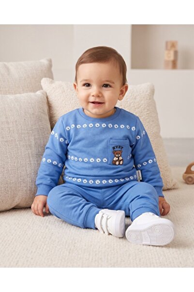 Ege Bebek Boy's Seasonal 1-2-3-4 Year Old Teddy Bear Printed 2 Threaded Top a...
