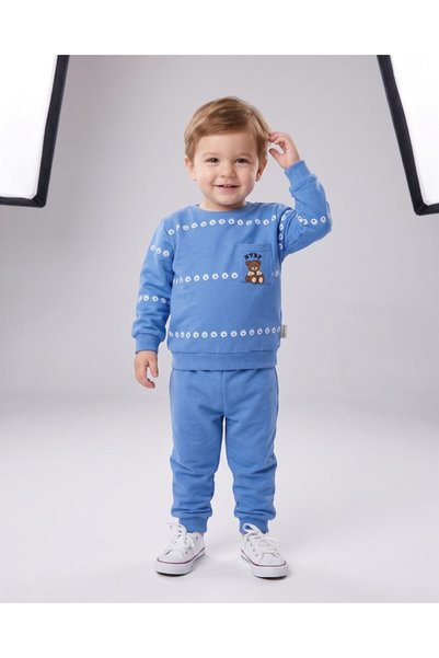 VOY KİDS Boy's Seasonal 1-2-3-4 Year Old Teddy Bear Printed 2 Threaded Top an...