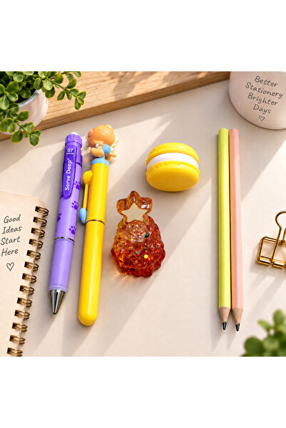 PickyTidy 1 Serve Deep Tip Pen, 1 Orange Highlighter, 1 Macaron Eraser, 1 Pen...