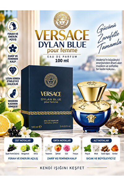 Versace Dylan Blue Pour Femme 100 ML - EDP Kalıcı Çiçeksi, Meyvemsi ve Miskli...