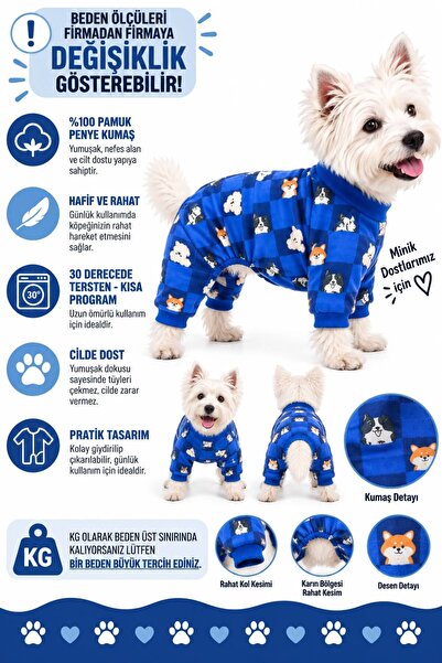 DOGİ&DOG Small Breed Blue Happy Dogs Dog Outfit Dog Jumpsuit (1-10kg)