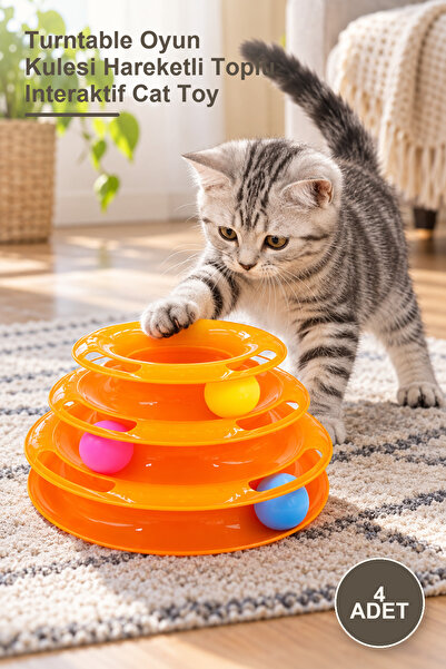 Yenilig 4 Pieces 3-Tier Cat Toy – Turntable Play Tower Interactive Cat Toy wi...