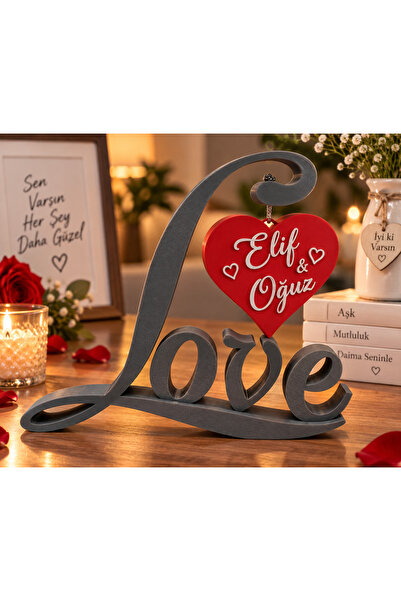 Kişiye Özel Love Dekorasyon Süsü | İsim Yazılı Kalp Masa Süsü | Sevgiliye Yıl Dönümü Hediyesi | Romantik Dekor