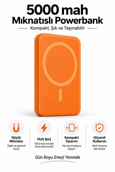 MOVİXA 5000 Mah MagSafe Manyetik Kablosuz Powerbank – iPhone ve Samsung Uyuml...