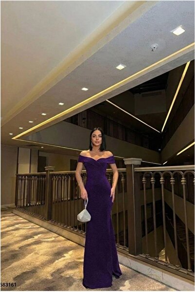 Şeker Portakalım Kayık Balık Evening Dress with Collar Cutout