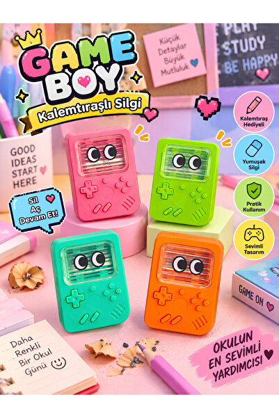 ÖZ OFİS Game Boy 3D Kabartmalı Kalemtıraşlı Silgi - Yumuşak Silgi Kaliteli Ka...