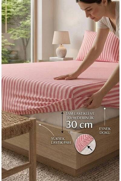 Hieve Striped Patterned Elastic Sheet Set - Single/Double/King Size