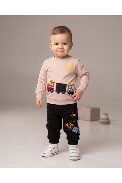 Ege Bebek Boy's Seasonal 1-2-3-4 Year Old Teddy Bear Train 2 Threaded Top and...