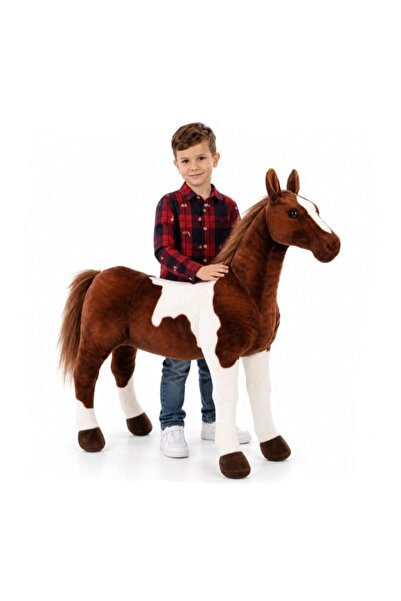 MASHASHOP Реалистична плюшена играчка кон, мека играчка за деца, тъмнокафяв с...