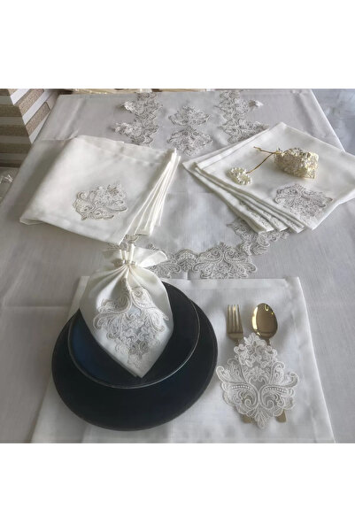 Ceki Home Tableware Set Mimoza Gardenya Linen Dinner Set 160X260 Table Set fo...