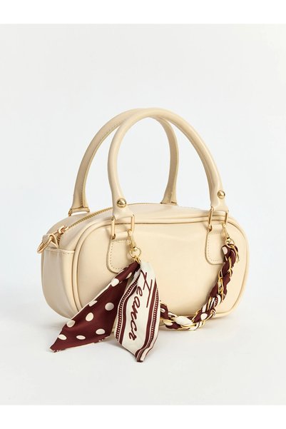 LC Waikiki Beige Leather Look Women's Shoulder Bag with Scarf Detail