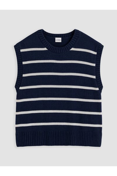 LC Waikiki Navy Blue Striped Girls' Knitwear Sweater