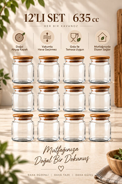 Woodcept. Sora Set of 12 Wooden Vacuum Lid Glass Tea, Sugar, Coffee Storage J...