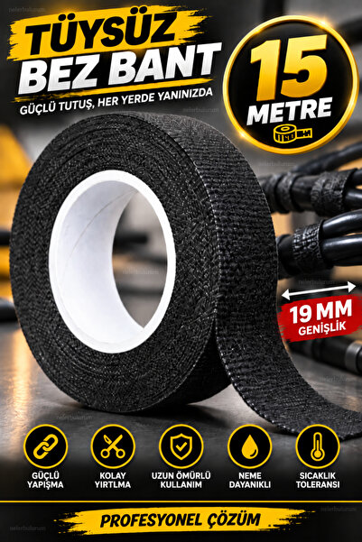nelerbulurum 9 mm x 15 Metre Siyah Tüylü Bez Kablo Sarma ve İzolasyon Bandı –...