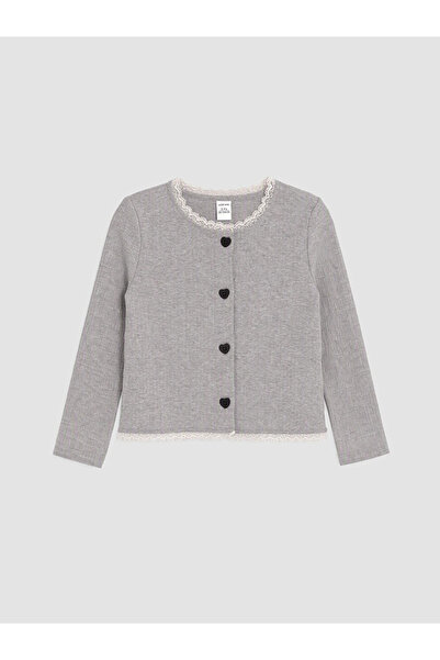 LC Waikiki Gray Crew Neck Girls' Cardigan