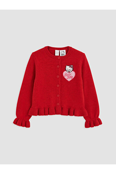 LC Waikiki Kırmızı Hello Kitty Nakışlı Kız Çocuk Triko Hırka