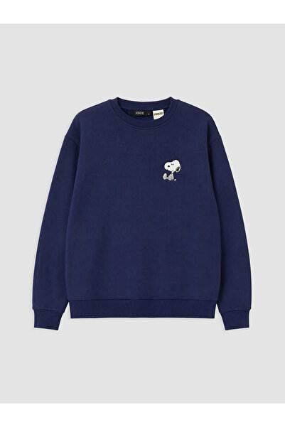 LC Waikiki Lacivert Snoopy Nakışlı Oversize Kadın Kalın Sweatshirt