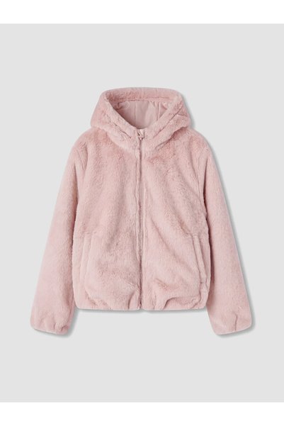 LC Waikiki Pembe Kapüşonlu Kız Çocuk Pelüş Mont