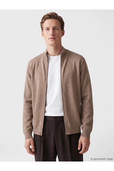 LC Waikiki Beige Standard Fit Stand Collar Men's Knitwear Cardigan