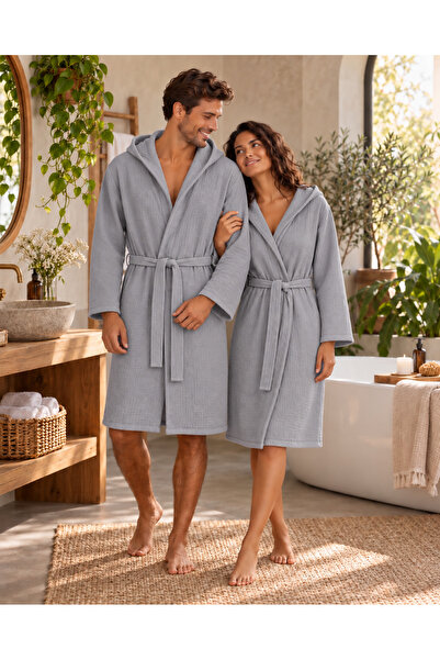 Afil Collection 4 Kat Müslin Bornoz Unisex %100 Pamuk Kapüşonlu Kadın Erkek Y...