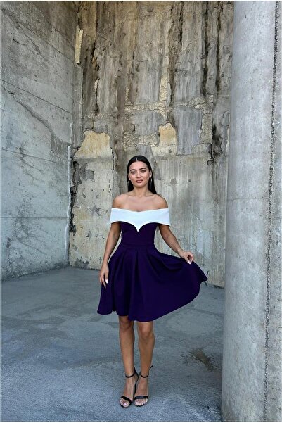 Şeker Portakalım V Detailed Evening Dress with Collar and Pleated Mini Skirt