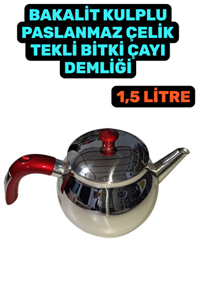Akdeniz Linda Bakalit Kulplu Paslanmaz Çelik Bitki Çayı Tekli Demlik 1,5 Litre